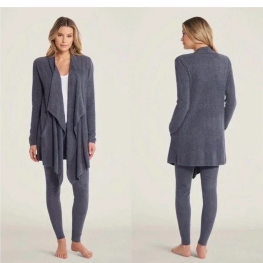 Barefoot Dreams Women S/M Blue Bamboo Chic Lite Knit Cardigan Open Front Sweater